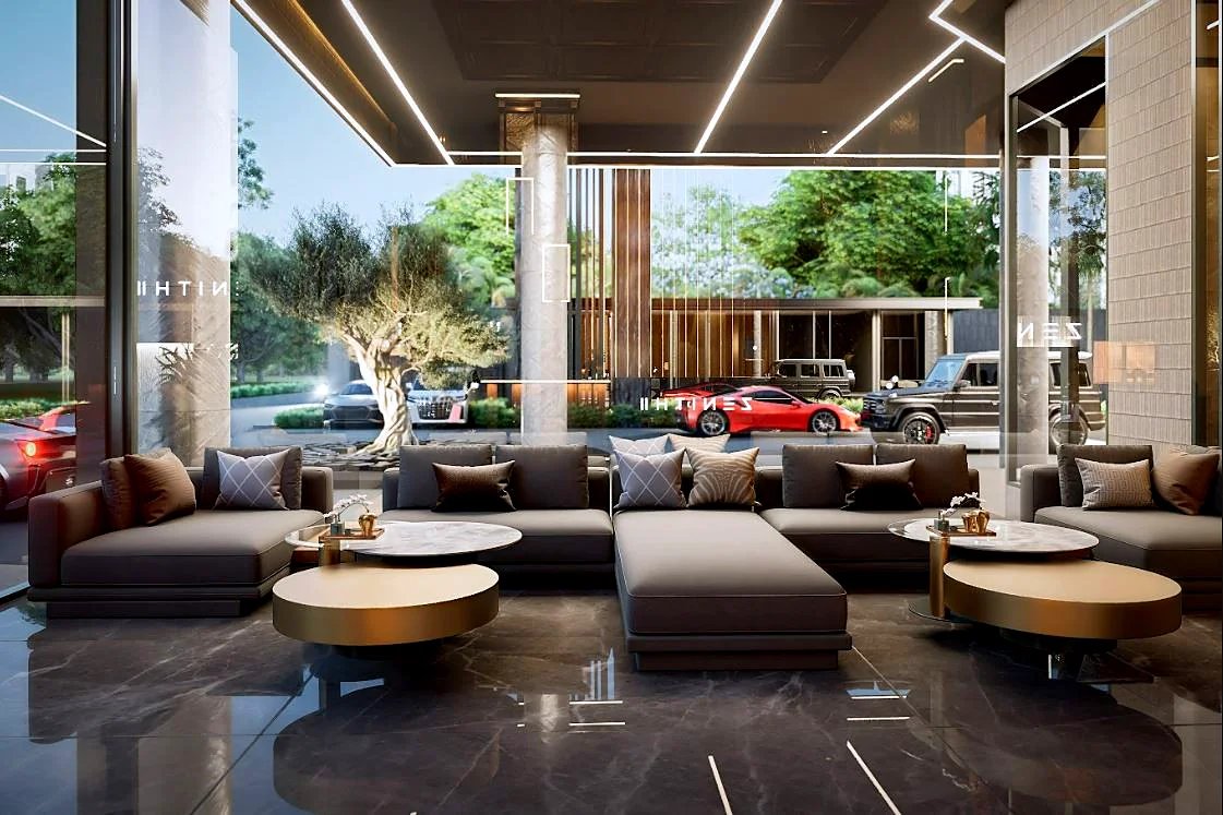 Zenith II Pattaya — lounge with supercar display